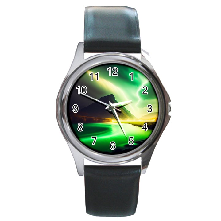 Aurora Lake Neon Colorful Round Metal Watch