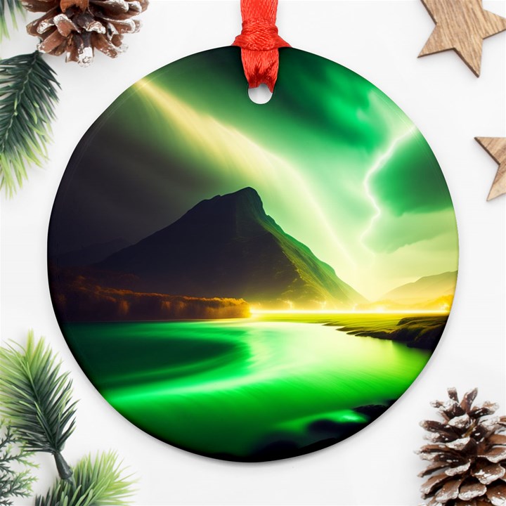 Aurora Lake Neon Colorful Round Ornament (Two Sides)