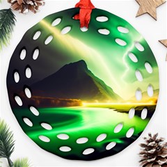 Aurora Lake Neon Colorful Round Filigree Ornament (two Sides)