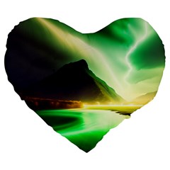 Aurora Lake Neon Colorful Large 19  Premium Heart Shape Cushions by Bangk1t