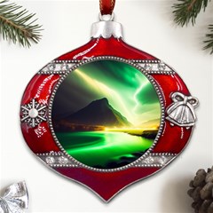 Aurora Lake Neon Colorful Metal Snowflake And Bell Red Ornament by Bangk1t