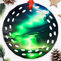 Lake Storm Neon Round Filigree Ornament (two Sides)