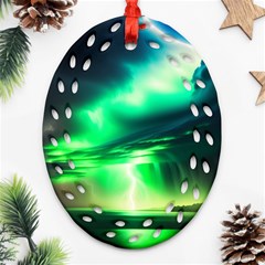 Lake Storm Neon Oval Filigree Ornament (two Sides)