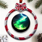 Lake Storm Neon Metal Red Ribbon Round Ornament Front