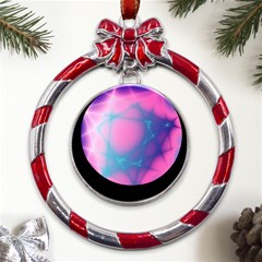 Geometry Abstract Pattern Hypercube Metal Red Ribbon Round Ornament by Bangk1t