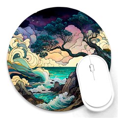 Tree Wave Ocean Round Mousepad by Bangk1t