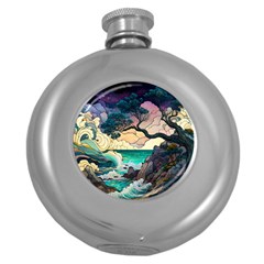 Tree Wave Ocean Round Hip Flask (5 Oz) by Bangk1t