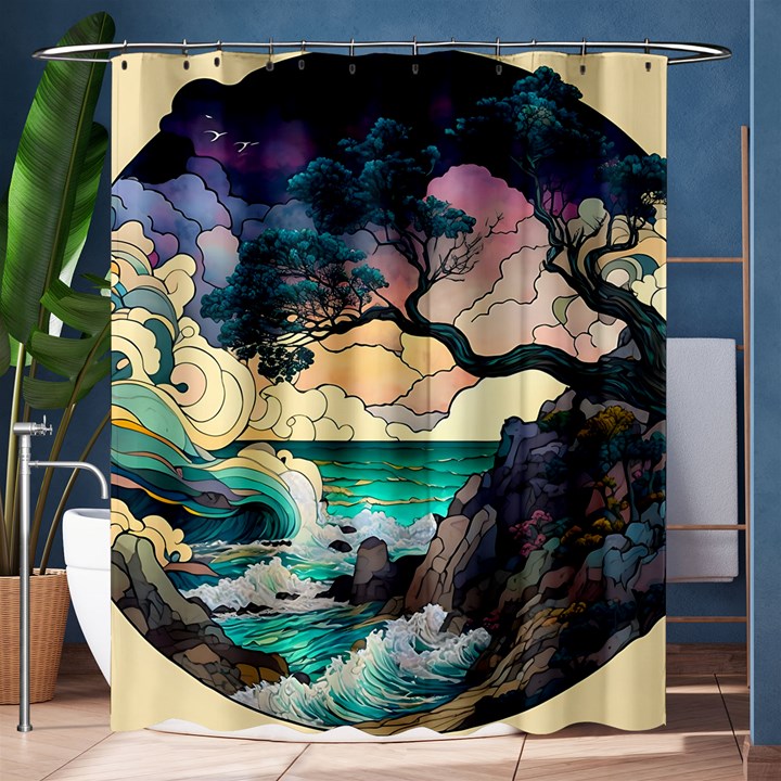 Tree Wave Ocean Shower Curtain 60  x 72  (Medium) 