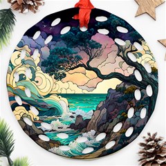 Tree Wave Ocean Round Filigree Ornament (two Sides)