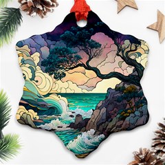 Tree Wave Ocean Snowflake Ornament (two Sides)