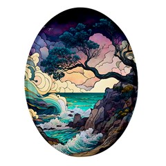 Tree Wave Ocean Oval Glass Fridge Magnet (4 Pack) by Bangk1t