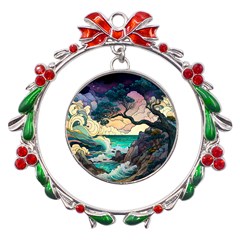 Tree Wave Ocean Metal X mas Wreath Ribbon Ornament by Bangk1t