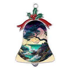 Tree Wave Ocean Metal Holly Leaf Bell Ornament by Bangk1t