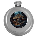 Forest Mushroom Wood Round Hip Flask (5 oz) Front