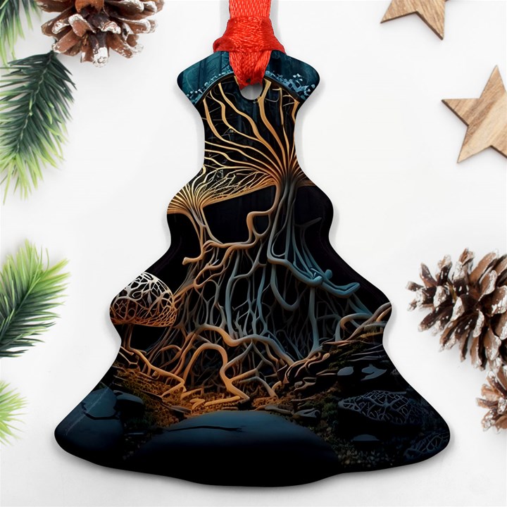 Forest Mushroom Wood Christmas Tree Ornament (Two Sides)