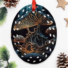 Forest Mushroom Wood Oval Filigree Ornament (two Sides)