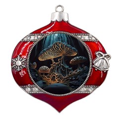 Forest Mushroom Wood Metal Snowflake And Bell Red Ornament by Bangk1t