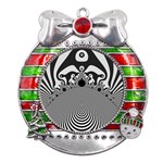 Pattern Illusion Fractal Mandelbrot Metal X Mas Ribbon With Red Crystal Round Ornament Front