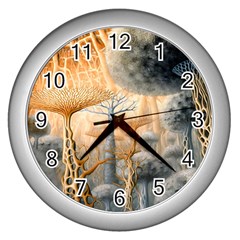 Garden Mushrooms Tree Flower Wall Clock (silver) by Bangk1t