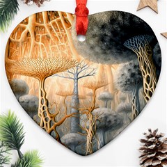 Garden Mushrooms Tree Flower Heart Ornament (two Sides)