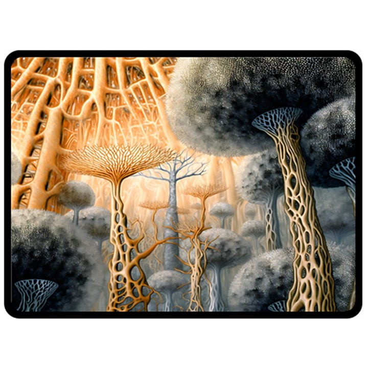 Garden Mushrooms Tree Flower Fleece Blanket (Large)