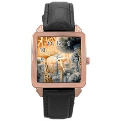 Garden Mushrooms Tree Flower Rose Gold Leather Watch  by Bangk1t