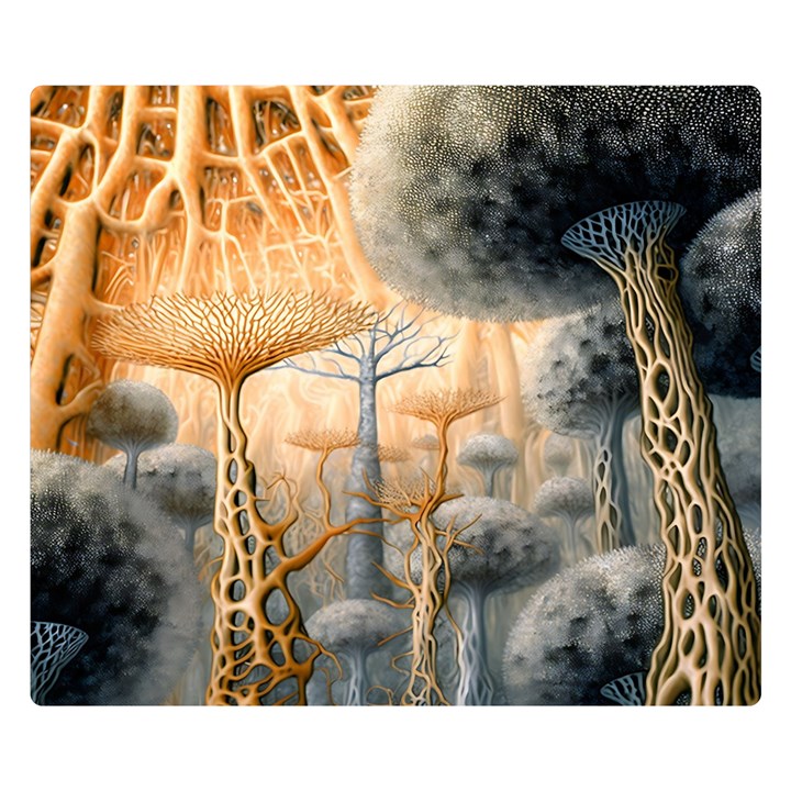 Garden Mushrooms Tree Flower Premium Plush Fleece Blanket (Small)