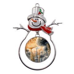 Garden Mushrooms Tree Flower Metal Snowman Ornament