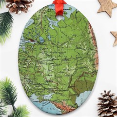 Map Earth World Russia Europe Oval Ornament (two Sides) by Bangk1t