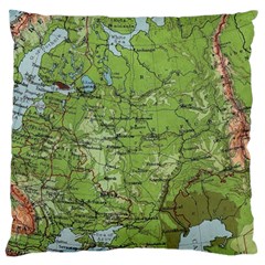 Map Earth World Russia Europe Large Premium Plush Fleece Cushion Case (two Sides) by Bangk1t