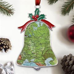 Map Earth World Russia Europe Metal Holly Leaf Bell Ornament