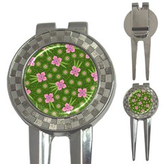 Pink Flower Background Pattern 3-in-1 Golf Divots by Ravend