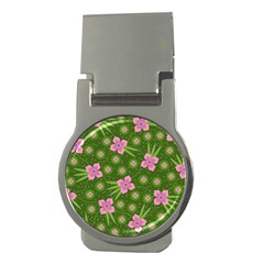 Pink Flower Background Pattern Money Clips (round)  by Ravend