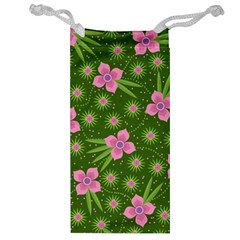 Pink Flower Background Pattern Jewelry Bag by Ravend