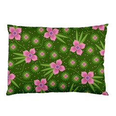 Pink Flower Background Pattern Pillow Case by Ravend