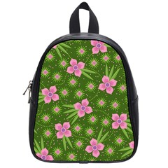 Pink Flower Background Pattern School Bag (small) by Ravend