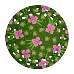 Pink Flower Background Pattern Ornament (round Filigree)