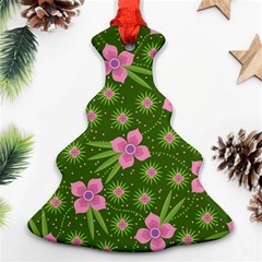 Pink Flower Background Pattern Christmas Tree Ornament (two Sides) by Ravend