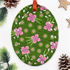 Pink Flower Background Pattern Ornament (oval Filigree) by Ravend