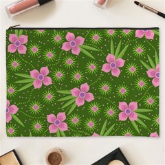 Pink Flower Background Pattern Cosmetic Bag (xxxl) by Ravend