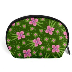 Pink Flower Background Pattern Accessory Pouch (large) by Ravend