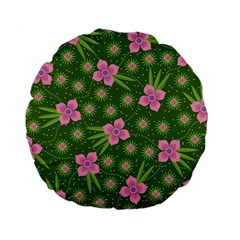 Pink Flower Background Pattern Standard 15  Premium Flano Round Cushions by Ravend