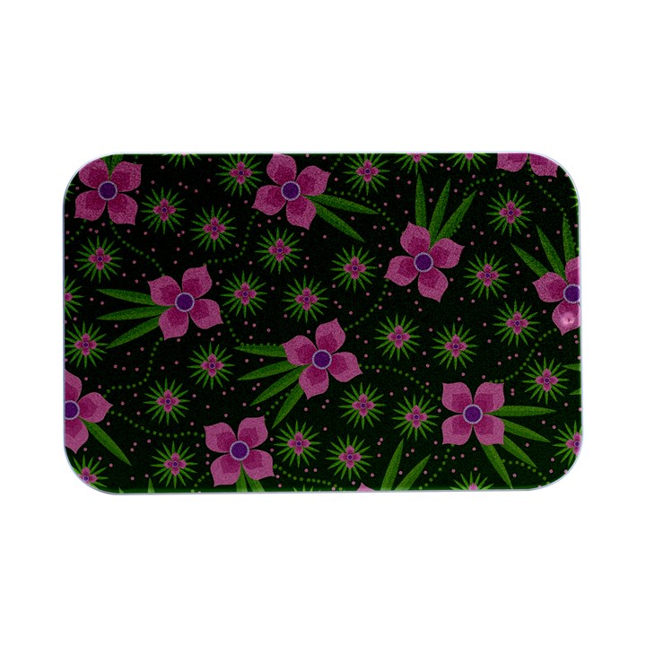 Pink Flower Background Pattern Open Lid Metal Box (Silver)  