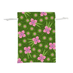 Pink Flower Background Pattern Lightweight Drawstring Pouch (l) by Ravend