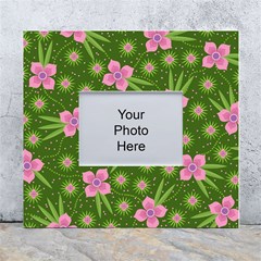 Pink Flower Background Pattern White Wall Photo Frame 5  X 7  by Ravend