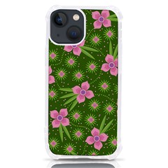 Pink Flower Background Pattern Iphone 13 Mini Tpu Uv Print Case by Ravend