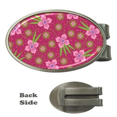 Flower Background Pattern Pink Money Clips (oval)  by Ravend