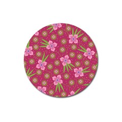 Flower Background Pattern Pink Magnet 3  (round) by Ravend