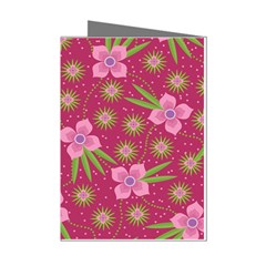 Flower Background Pattern Pink Mini Greeting Cards (pkg Of 8) by Ravend