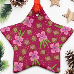 Flower Background Pattern Pink Star Ornament (two Sides) by Ravend